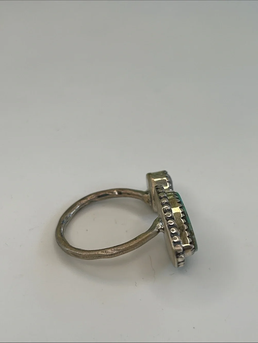 Handmade Sterling Silver Open Teardrop Turquoise & Solitaire Ring - Size 10